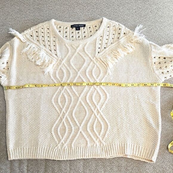 Boston Proper Oatmeal Cream Cable Knit Fringe Sweater - Size Large - Picture 6 of 14